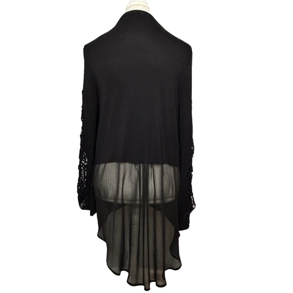 A. MOON Tunic Blouse Black High low Lace sleeves Unique style Stretch Size Large - Picture 6 of 6